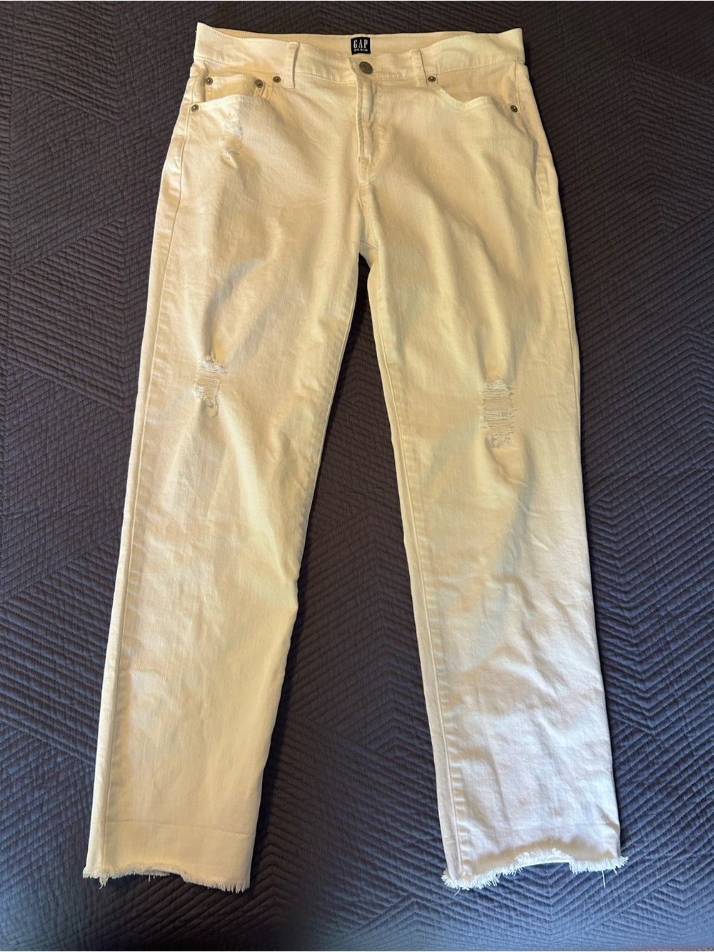 GAP White Distressed Straight Jeans